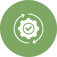 A green circle with an arrow and a check mark in the center.