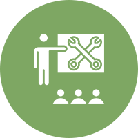 A green circle with people and an image of a person