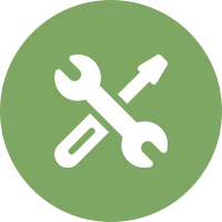 A green circle with an image of two wrenches.