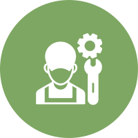 A person with a wrench and gear in their hand.